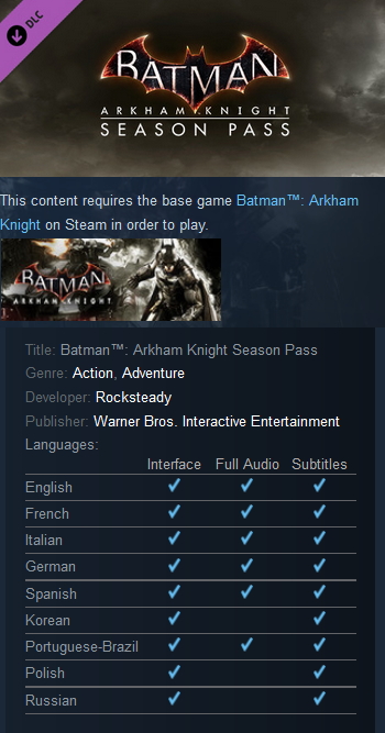 Batman: Arkham Knight Season Pass Steam - Click Image to Close